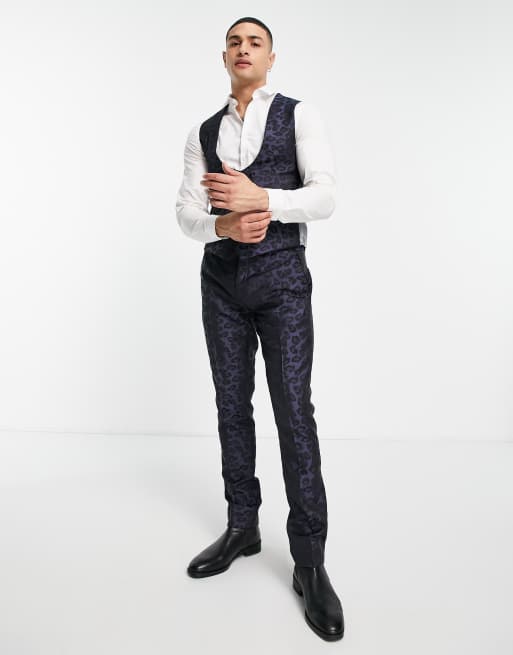 Twisted Tailor – Weste in Marineblau mit Jacquard-Leopardenmuster, 4 von 4