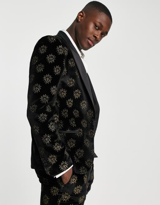 Twisted Tailor - Westgate - Giacca da abito skinny nera con stampa laminata di stelle color oro