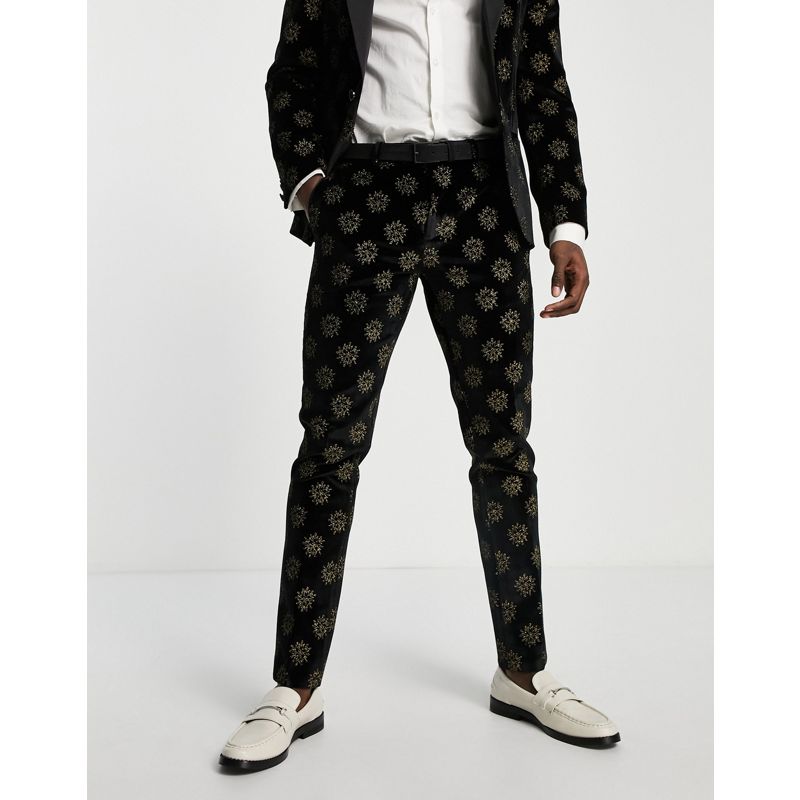 L6Kc3 Abiti Twisted Tailor - Westgate - Pantaloni da abito skinny neri con stampa laminata di stelle color oro