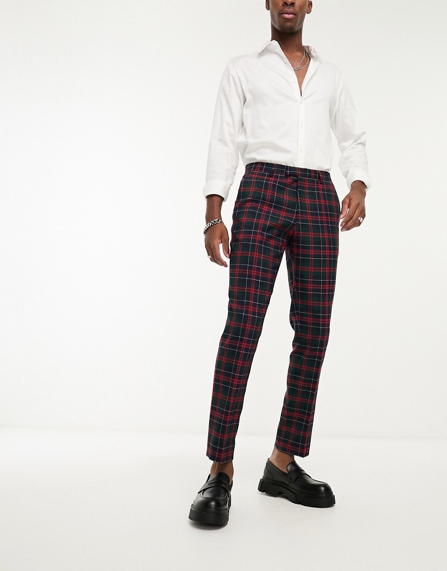 Twisted Tailor woolf check suit trousers in green
