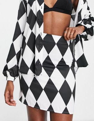 Twisted Wunder bodycon mini skirt in diamond checkerboard co-ord
