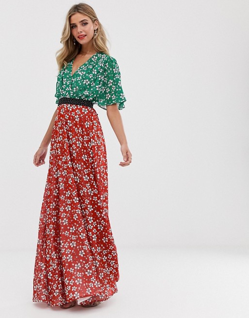 Twisted Wunder chiffon midaxi dress in mix and match floral print