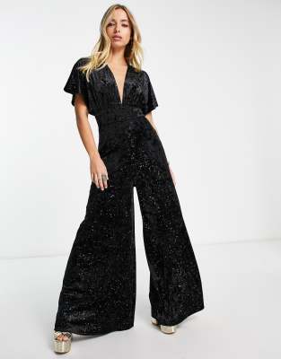 Twisted Wunder - Jumpsuit aus glitzerndem Samt mit weitem Bein-Bunt