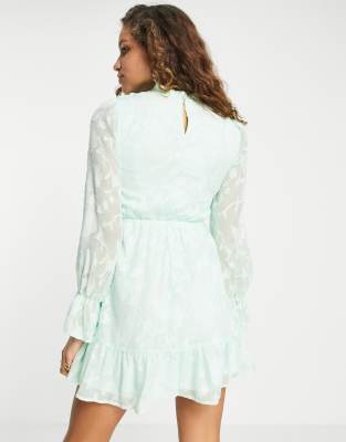 Mint Green Knee Length Dress with Lace Sleeves