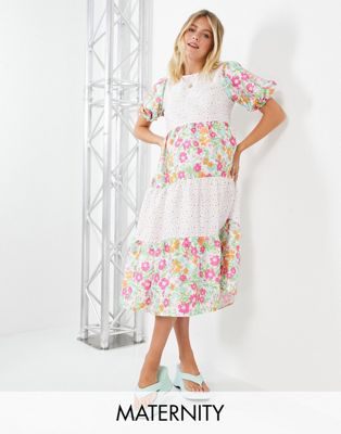 Twisted Wunder Maternity midi smock dress in mixed patchwork floral - ASOS Price Checker