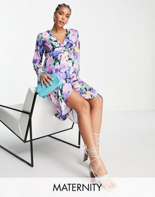 Twisted Wunder Maternity printed wrap dress in blue - ASOS Price Checker
