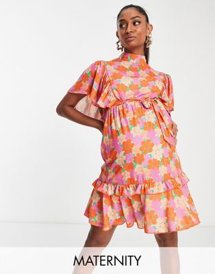Twisted Wunder Maternity short sleeve mini dress in happy floral print