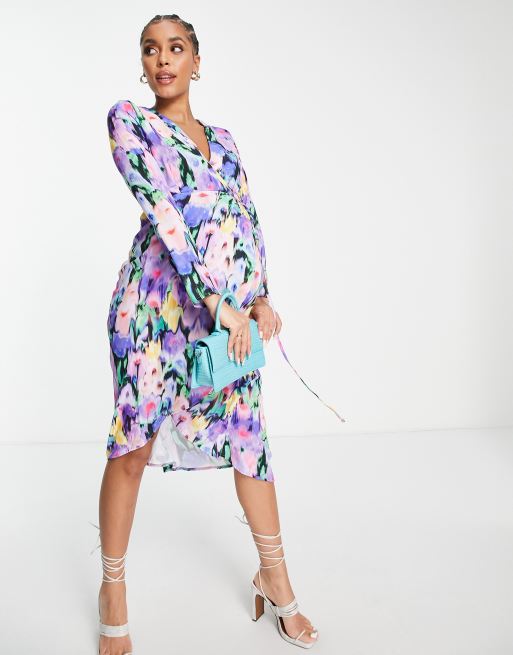 Twisted Wunder Maternity – Wickelkleid in Blau mit Print, 4 von 4
