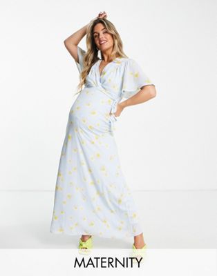 Twisted Wunder Maternity wrap front midi dress in daisy print