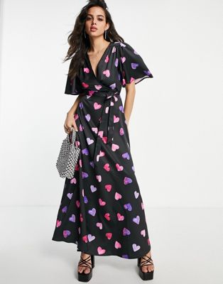 Twisted Wunder maxi tea dress in contrasting heart print - ASOS Price Checker