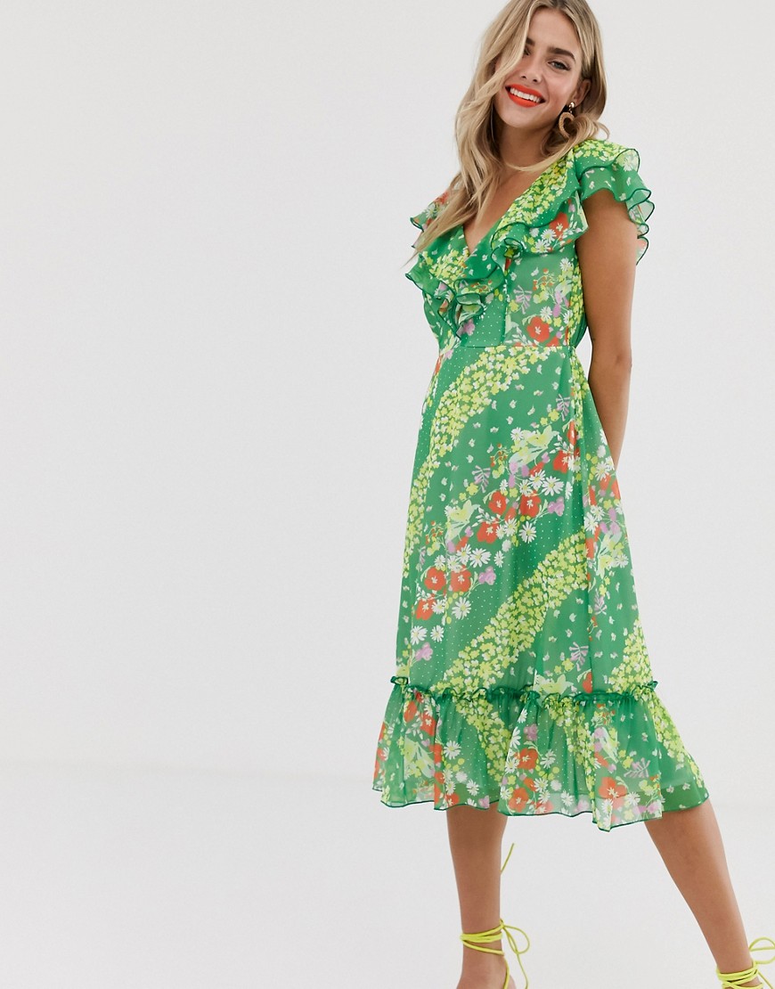Twisted Wunder - Midi-jurk met groene bloemenprint