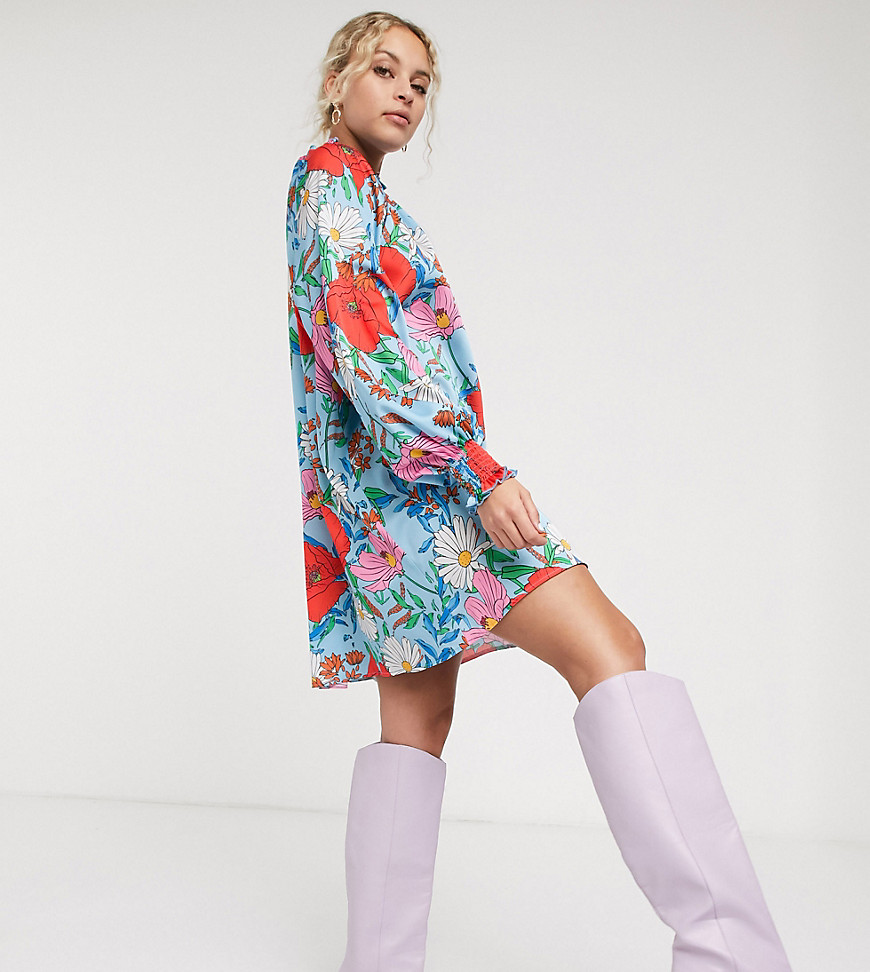 Twisted Wunder - Mini-jurk met A-lijn en felgekleurde bloemenprint-Multi