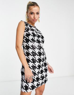 Twisted Wunder mini shift dress in dogtooth sequin