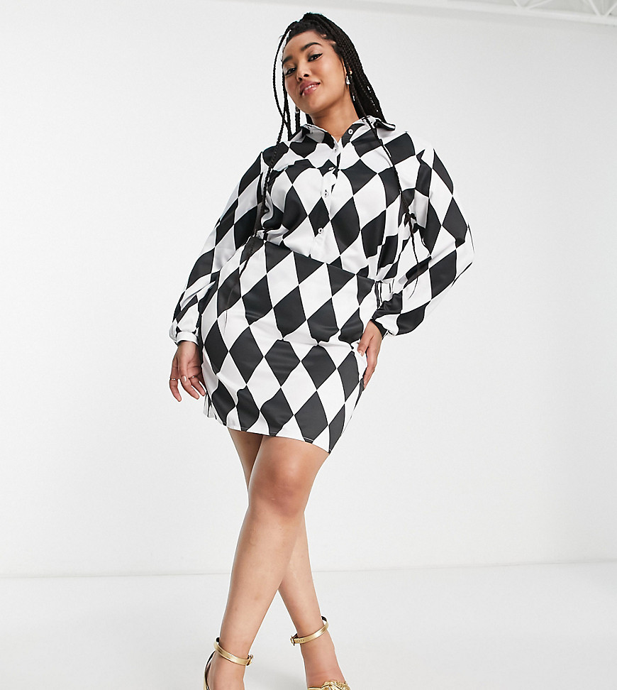 Plus-size skirt by Twisted Wunder Part of a co-ord set Shirt sold separately Diamond print Zip-back fastening Slim fit