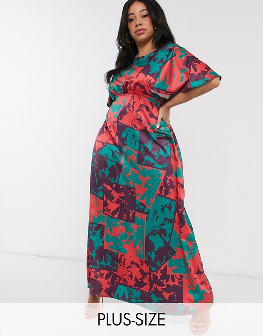 Twisted Wunder Plus Exclusive tea maxi dress in contrasting patchwork print