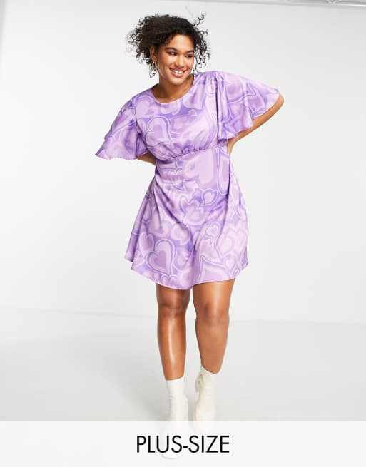 Twisted Wunder Plus flutter sleeve mini dress in all over heart print