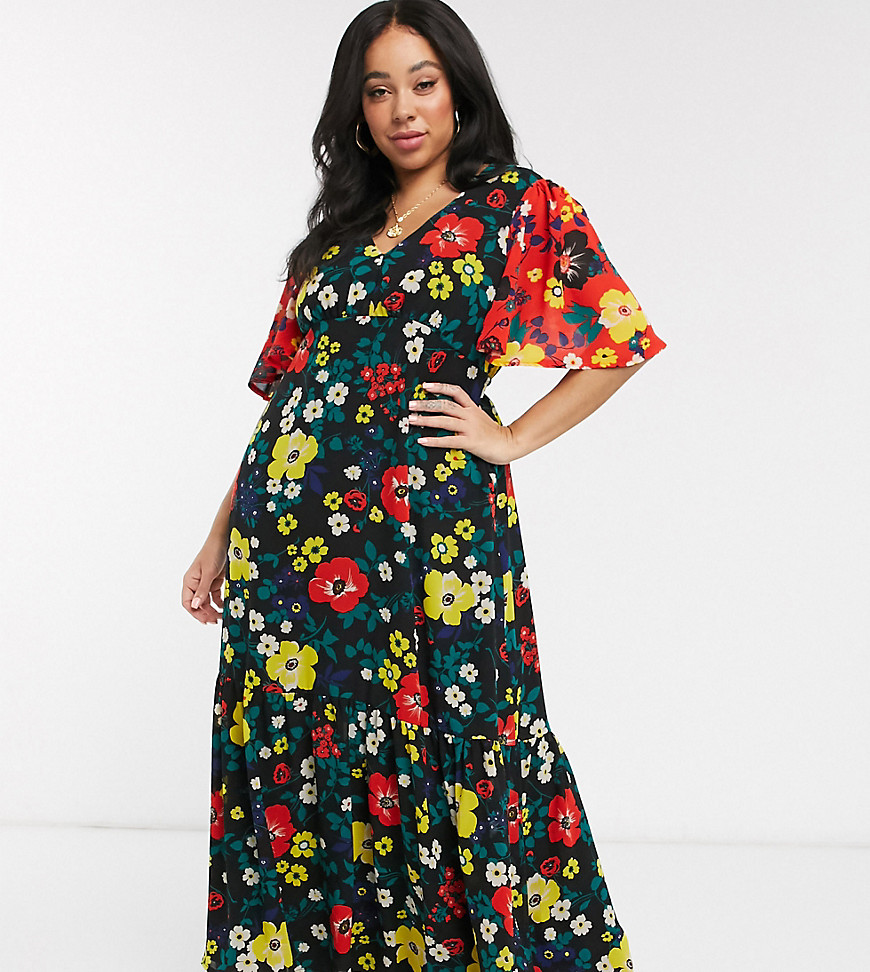 Twisted Wunder Plus - Lange jurk met contrasterende mouwen en gekleurde bloemenprint-Multi