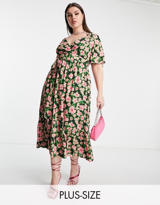 Twisted Wunder Plus – Midi-Wickelkleid mit frühlingshaftem Blumenmuster