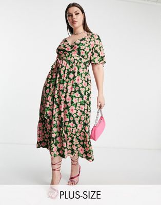 Twisted Wunder Plus midi wrap dress in spring floral print