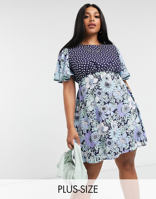 Twisted Wunder Plus mini dress in floral spot mix