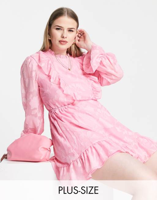 Twisted Wunder Plus - Mini jurk met lange mouwen en ruches in roze