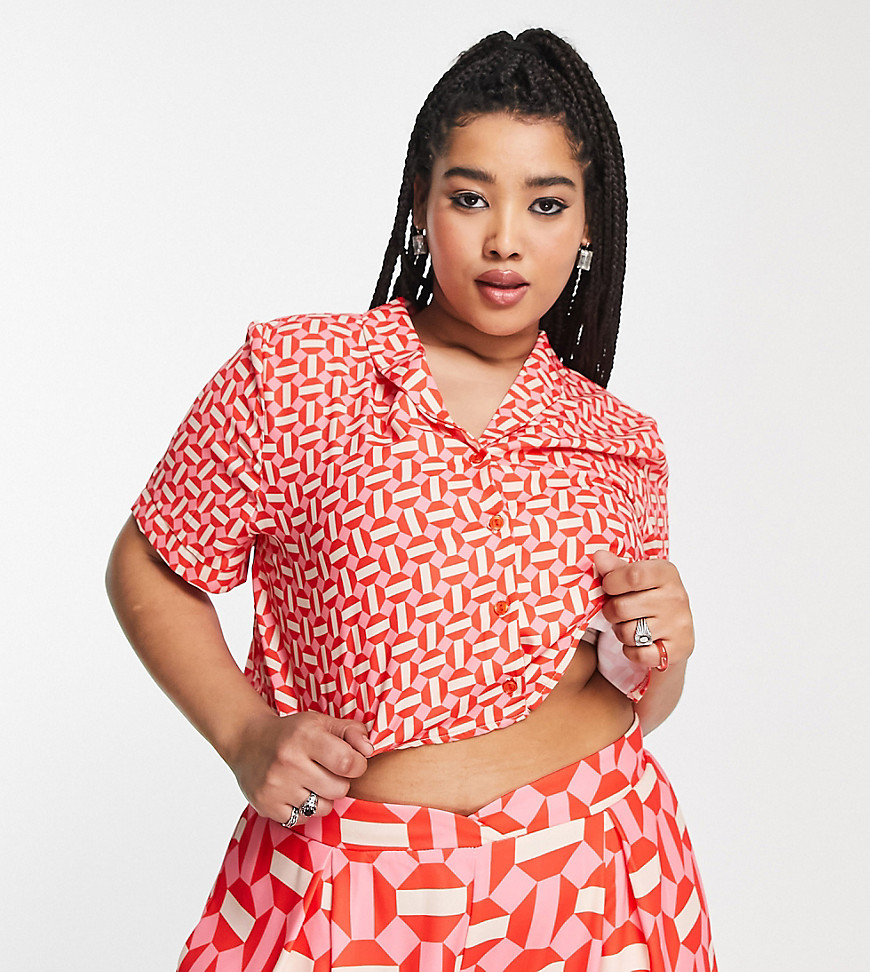 Plus-size shirt by Twisted Wunder Part of a co-ord set Trousers sold separately All-over print Revere collar Button placket Boxy fit