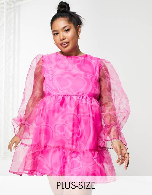 Twisted Wunder Plus - Smock-minikjole med gennemgående hjerteprint i organza