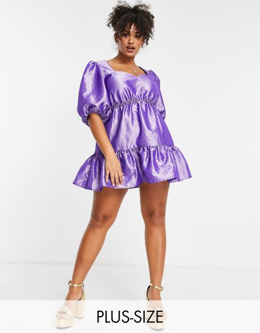 Asos Donna Abbigliamento Vestiti Vestiti eleganti Vestito grembiule corto viola con maniche a sbuffo 