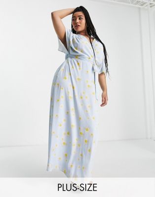 Twisted Wunder Plus wrap front midi dress in daisy print