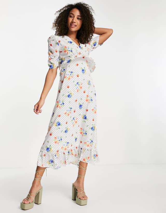 Twisted Wunder puff sleeve maxi dress in spot floral