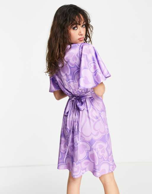 Twisted Wunder - Robe courte à manches évasées et imprimé cœur, 2 de 4