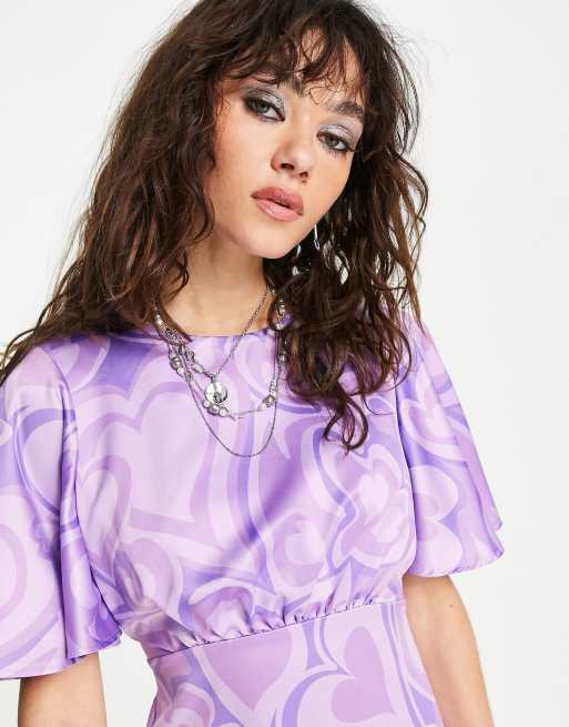 Twisted Wunder - Robe courte à manches évasées et imprimé cœur, 4 de 4