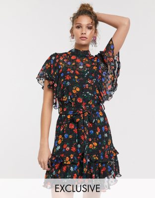 floral ruffle mini dress