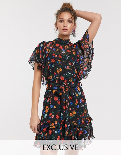 Twisted Wunder ruffle mini dress in bright floral