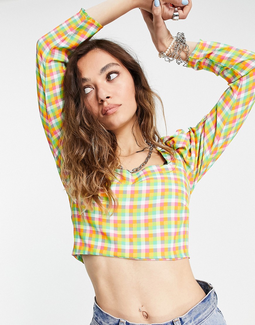 Twisted Wunder square neck crop top set in multi mini check