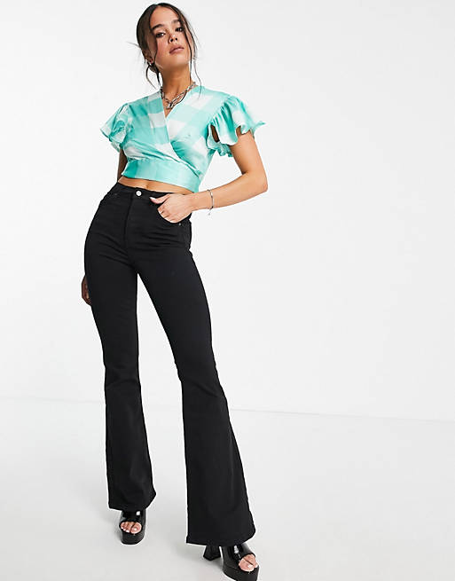 Twisted Wunder tie front crop top co-ord in mint oversized check