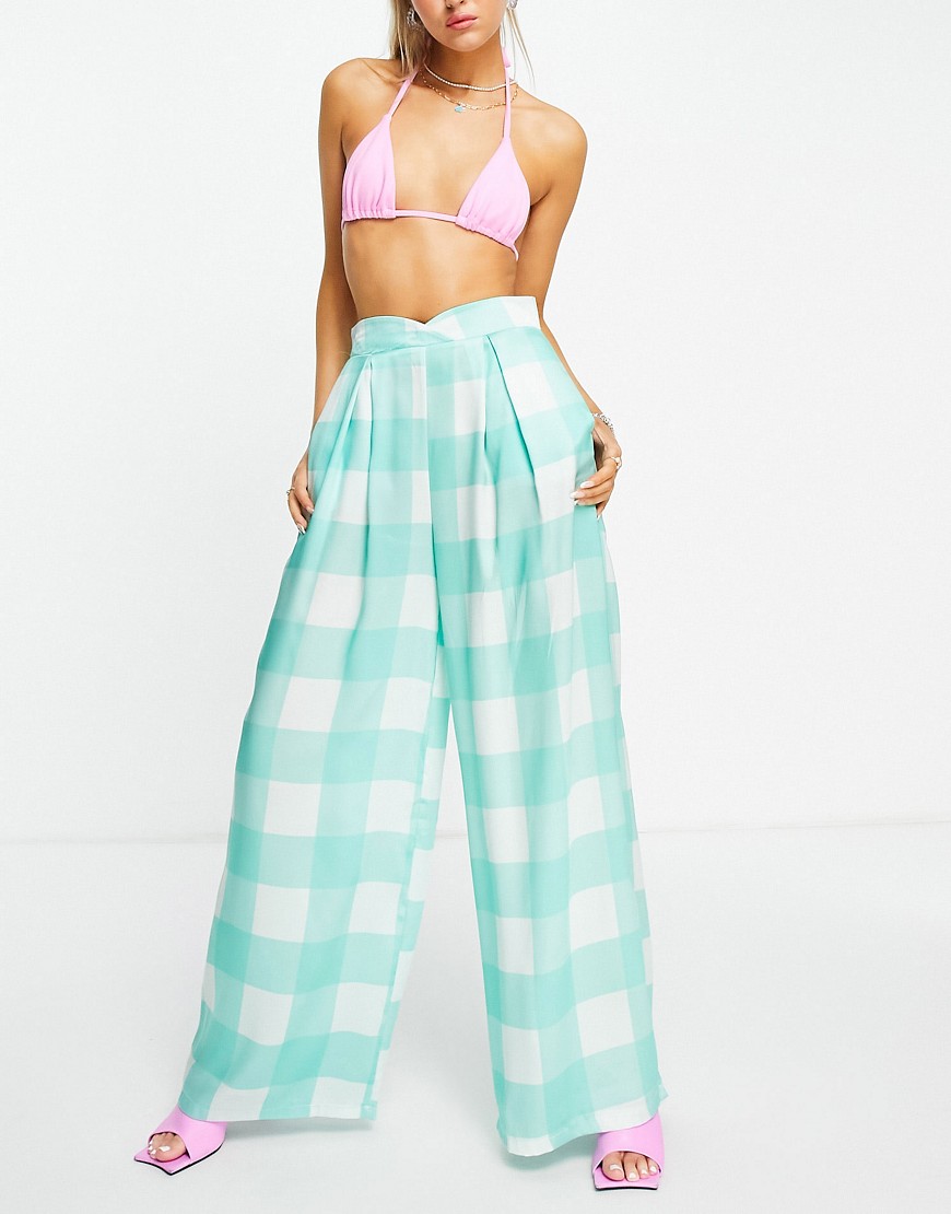 Twisted Wunder wide leg pants in mint oversized plaid - part of a set-Multi