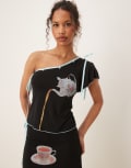 [Tyler McGillivary] Tyler Mcgillivary Alice tea motif ribbon top co-ord in black 20 BLACK