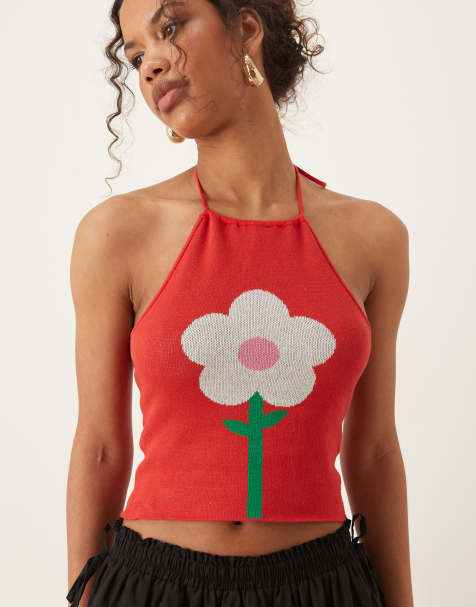 Tyler Mcgillivary dori flower print halter top in red - view 1