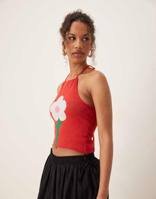 Tyler McGillivary dori flower print halter top in red | ASOS