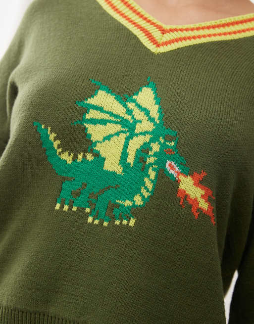 Tyler McGillivary dragon intarsia jumper in khaki green ASOS