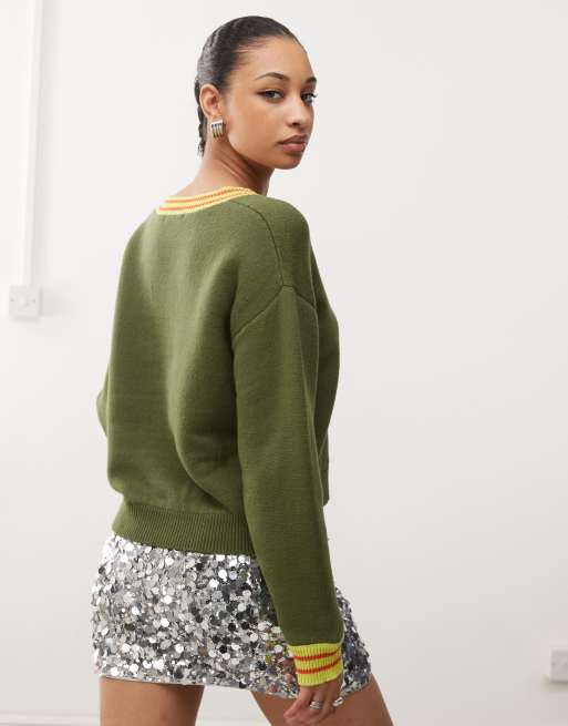 Tyler McGillivary dragon intarsia sweater in khaki green