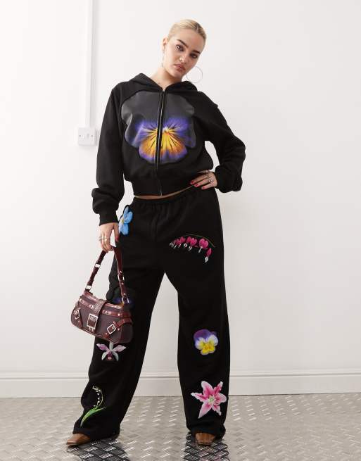 Tyler McGillivary flower bloom print hoodie co-ord in black ASOS