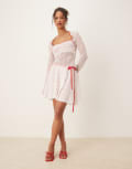 [Tyler McGillivary] Tyler Mcgillivary franny ruffletie-detail mini skirt in white and red (Part of a set) 18 White & red