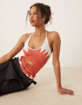 [Tyler McGillivary] Tyler McGillivary gerbera flower bloom print halter top in white 10 WHITE