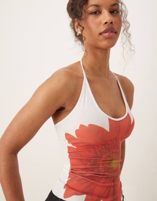 Tyler Mcgillivary gerbera flower bloom print halter top in white , 3 of 4