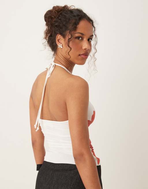 Tyler Mcgillivary gerbera flower bloom print halter top in white , 4 of 4