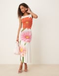 [Tyler McGillivary] Tyler McGillivary gerbera flower bloom print midi shift dress in white 12 WHITE