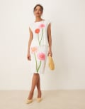 [Tyler McGillivary] Tyler McGillivary Hazel crinkle flower motif midi skirt in white (Part of a set) 16 WHITE