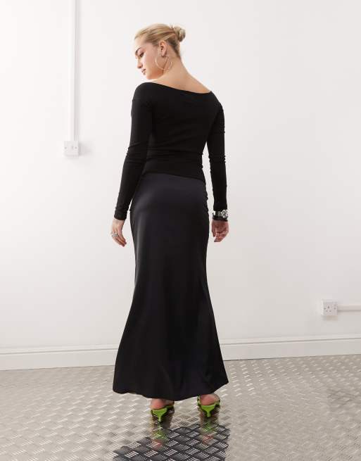 Tyler McGillivary lily of the valley satin midi skirt in black | ASOS